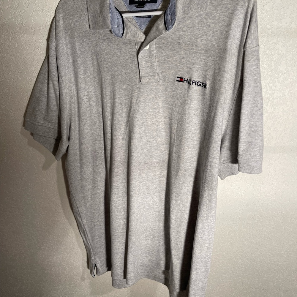 Mens Tommy Hilfiger classic fit polo t shirt grey large cotton
